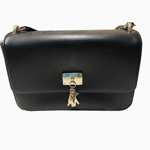 DKNY Women CLEO MEDIUM SHOULDER FLAP BAG CROSSBODY PURSE BLACK GOLD HARDWARE